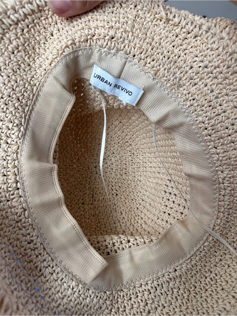 Pearl-Trim Woven Sun Hat in Beige - Picture 3 of 3